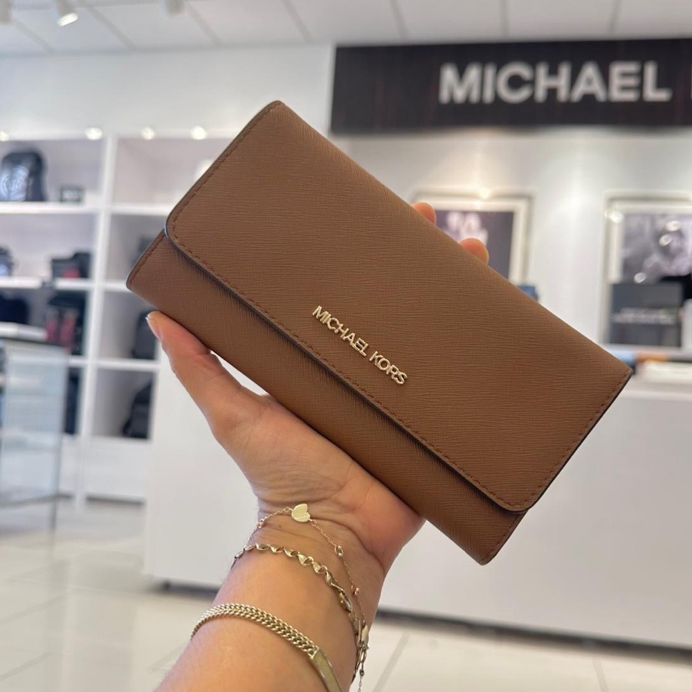 MICHAEL KORS Jet Set Travel Trifold Wallet Brown New